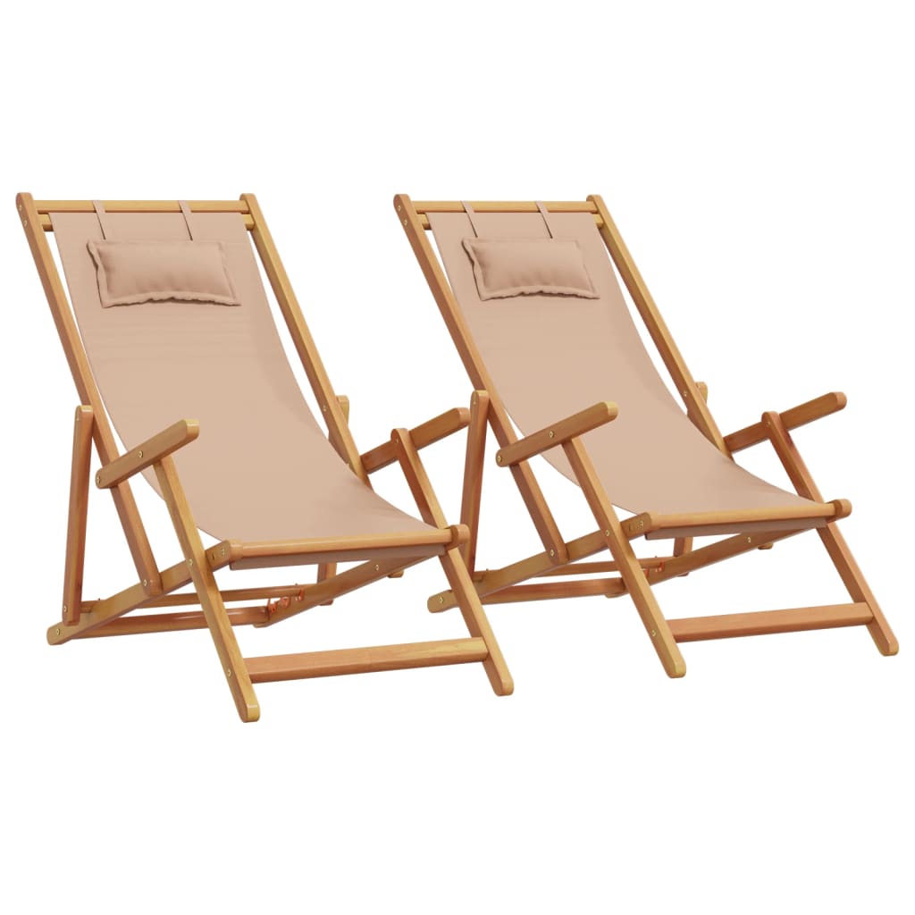 Strandstühle 2 Stk. Klappbar Taupe Stoff und Massivholz