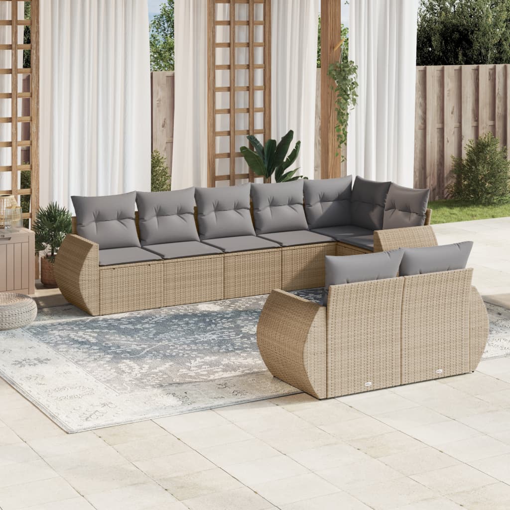 8-tlg. Garten-Sofagarnitur mit Kissen Beige Poly Rattan