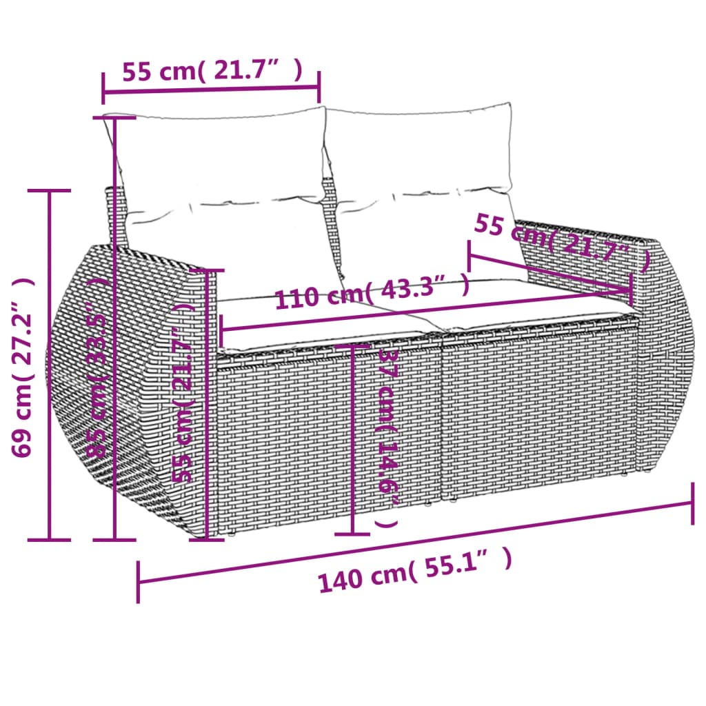 7-tlg. Garten-Sofagarnitur mit Kissen Grau Poly Rattan