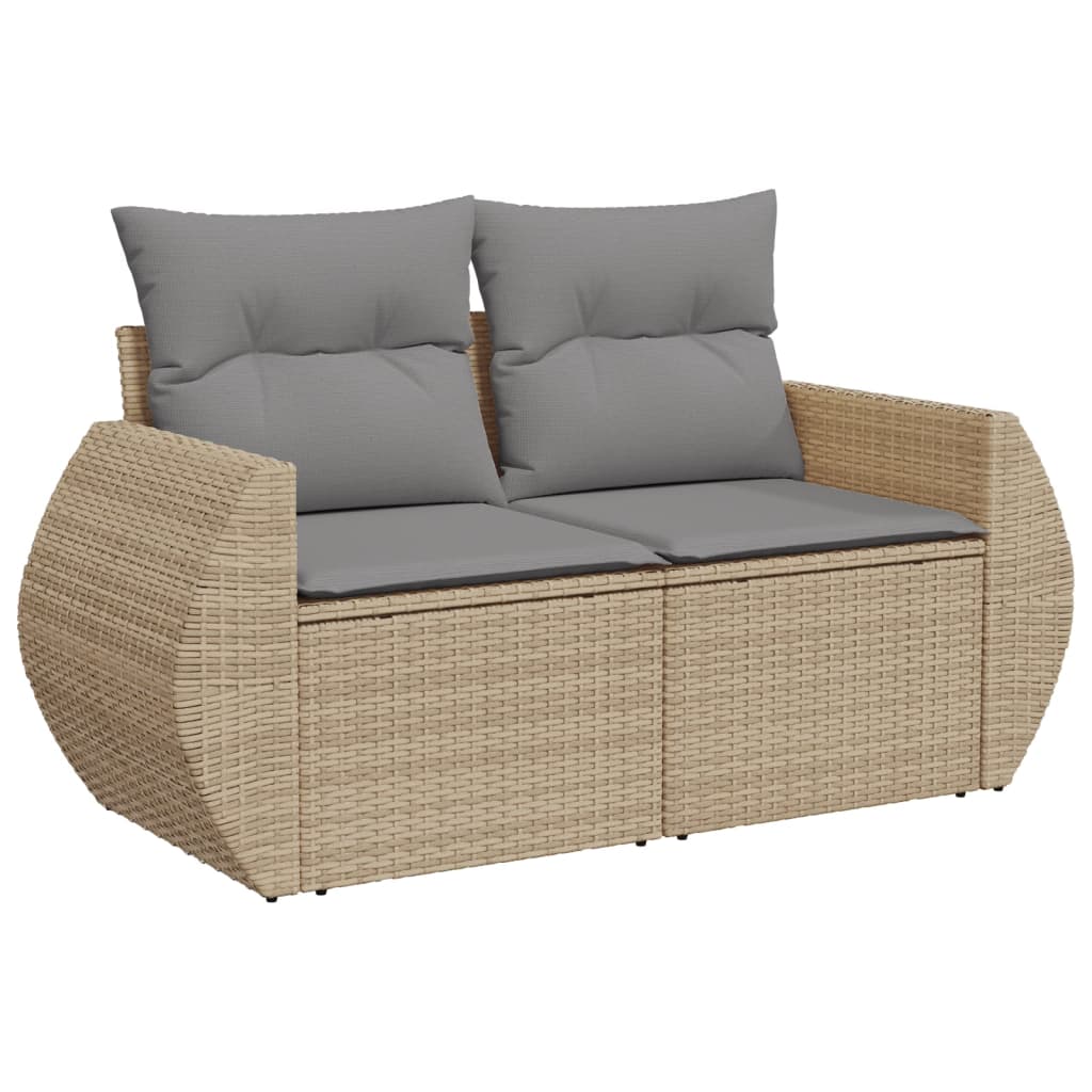 10-tlg. Garten-Sofagarnitur mit Kissen Beige Poly Rattan