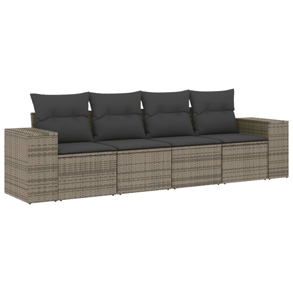 4-tlg. Garten-Sofagarnitur mit Kissen Grau Poly Rattan