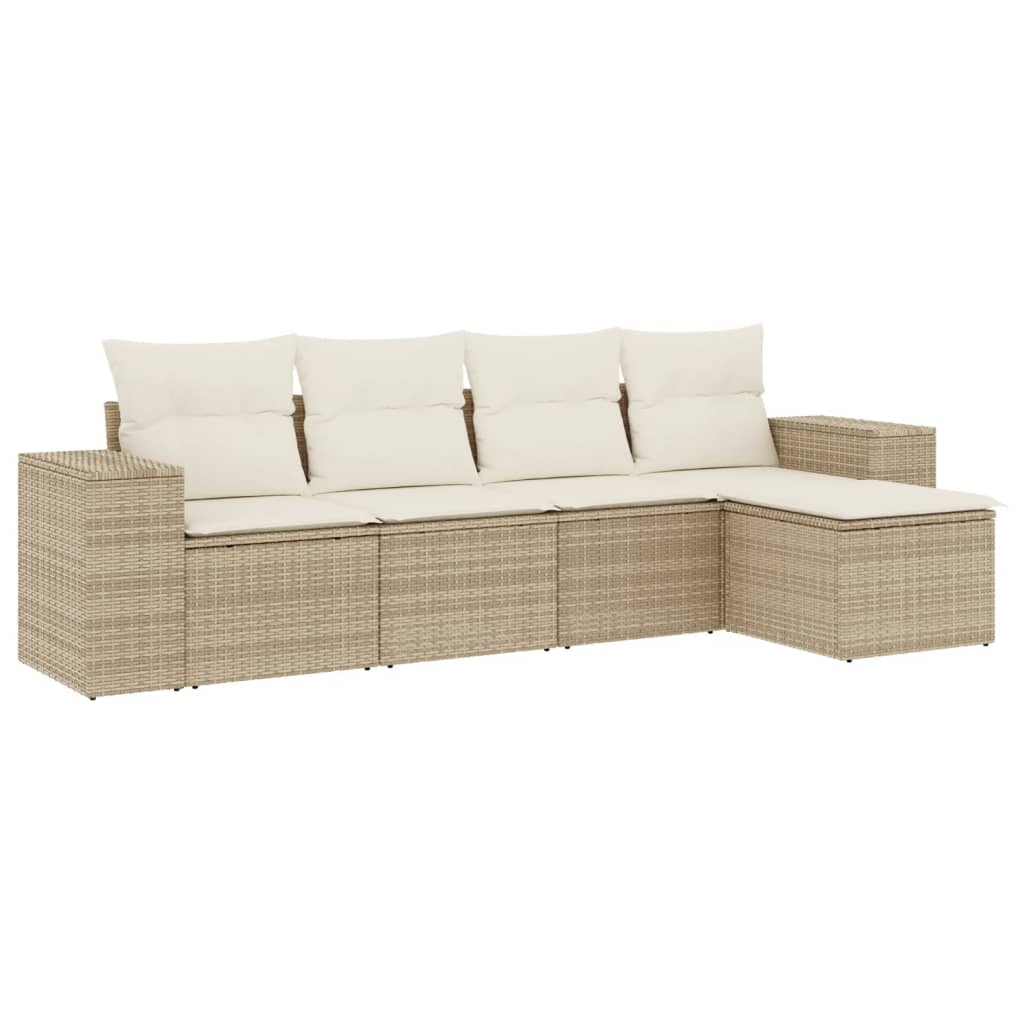 5-tlg. Garten-Sofagarnitur mit Kissen Beige Poly Rattan