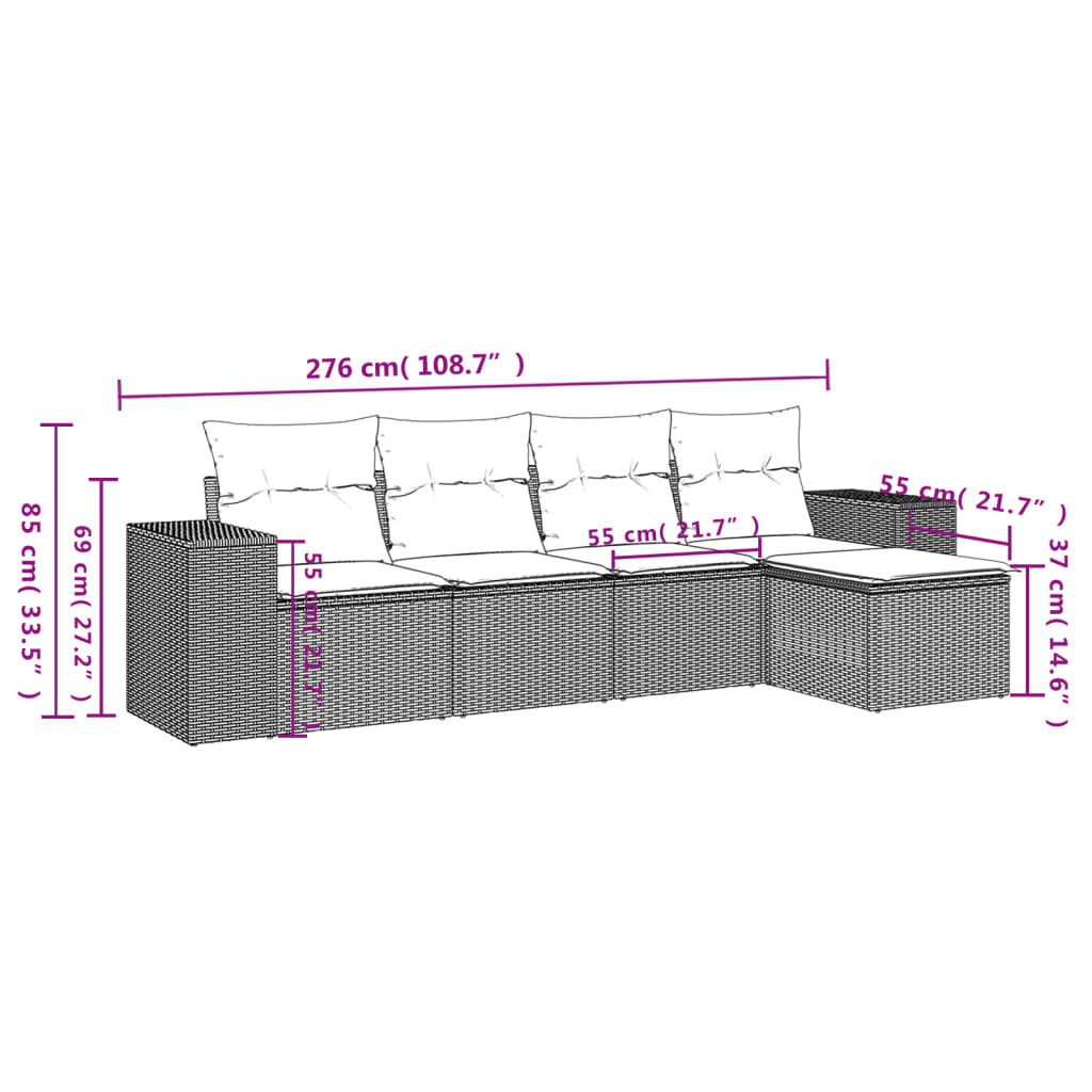 5-tlg. Garten-Sofagarnitur mit Kissen Beige Poly Rattan