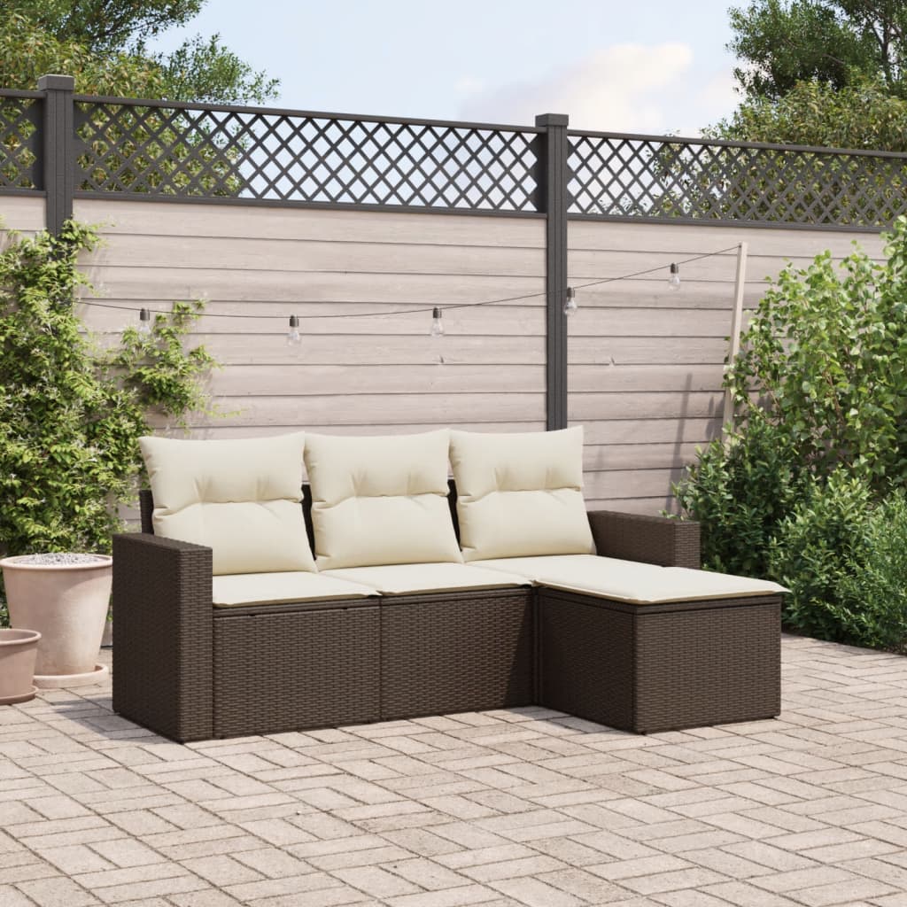 4-tlg. Garten-Sofagarnitur mit Kissen Braun Poly Rattan