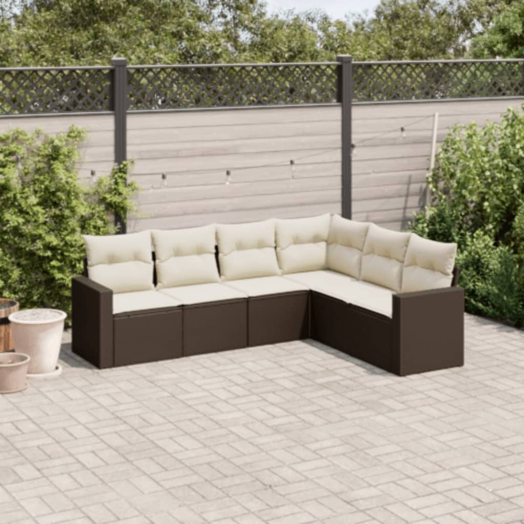 6-tlg. Garten-Sofagarnitur mit Kissen Braun Poly Rattan