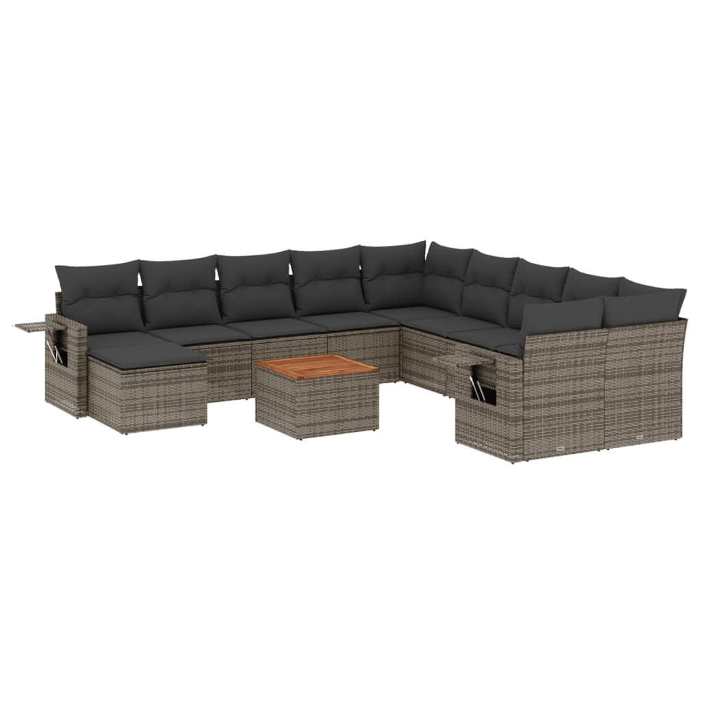 14-tlg. Garten-Sofagarnitur mit Kissen Grau Poly Rattan