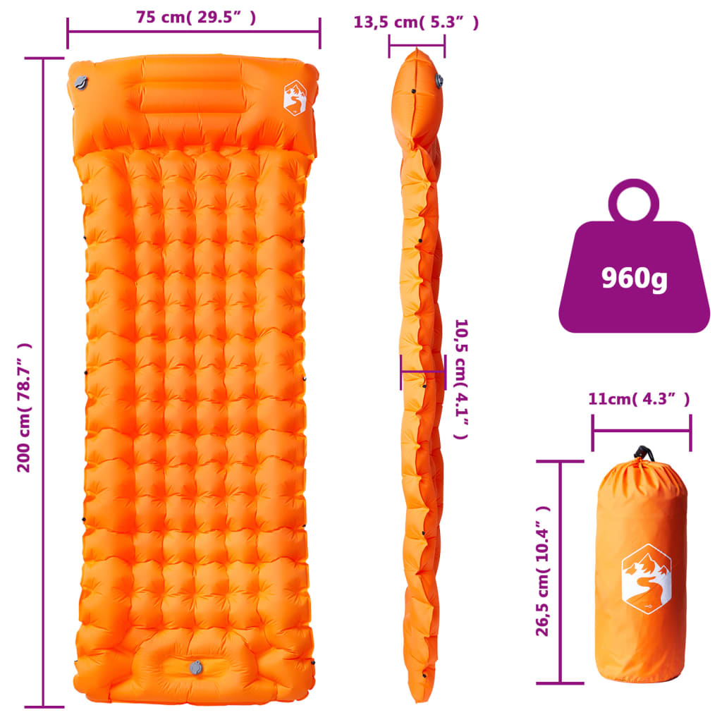 Isomatte mit Integriertem Kissen Selbstaufblasend Orange