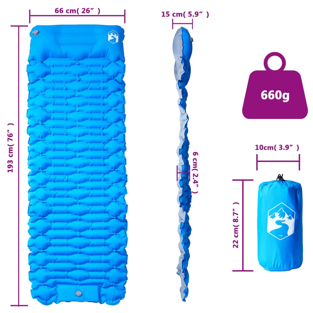 Isomatte mit Integriertem Kissen Selbstaufblasend Blau