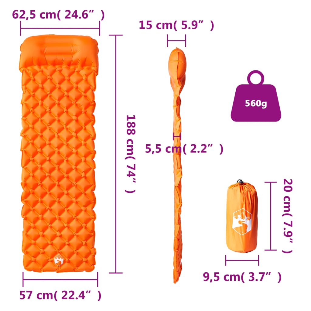 Isomatte mit Integriertem Kissen Aufblasbar Orange