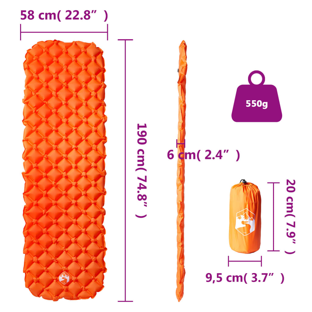 Isomatte Aufblasbar Orange 190x58x6 cm