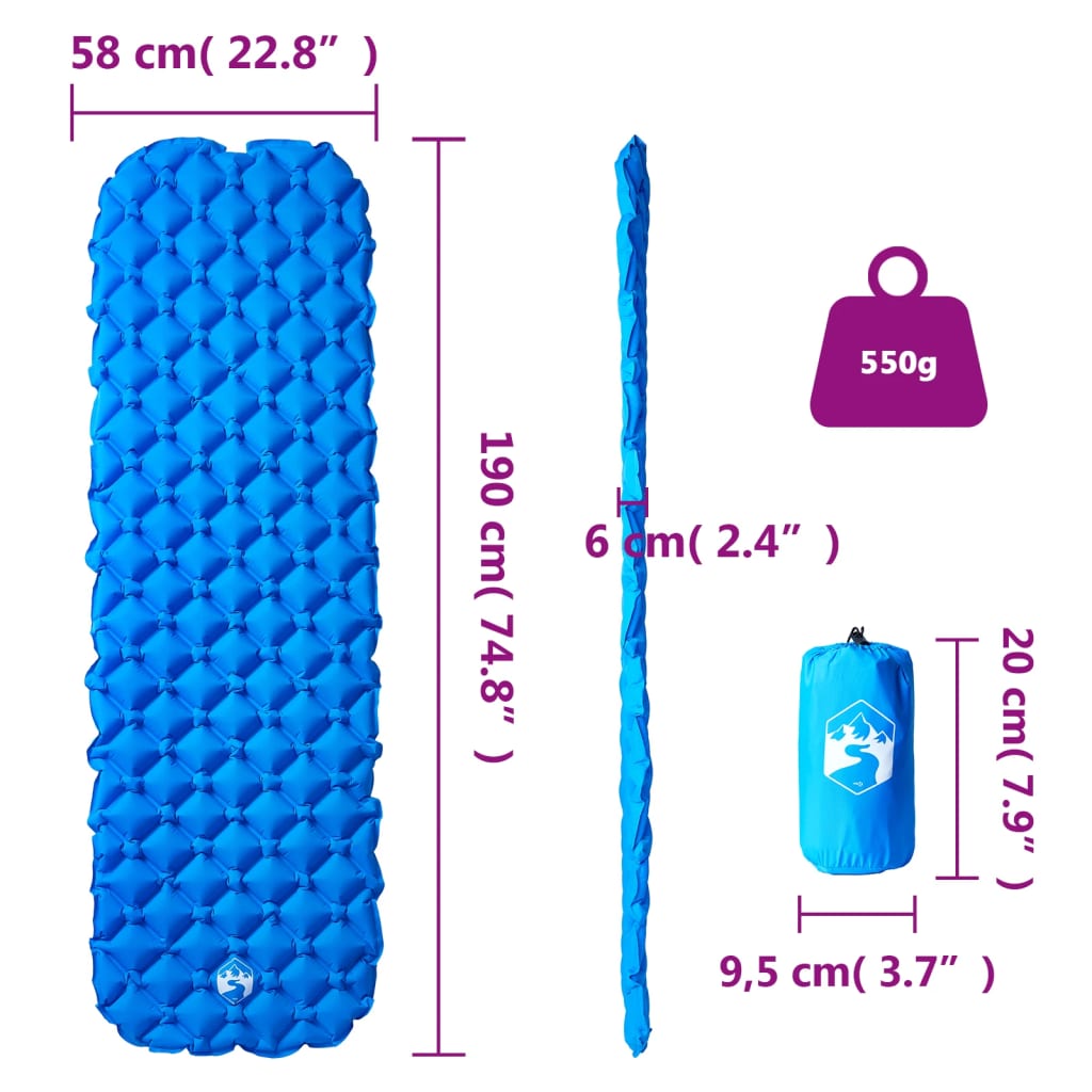 Isomatte Aufblasbar Blau 190x58x6 cm
