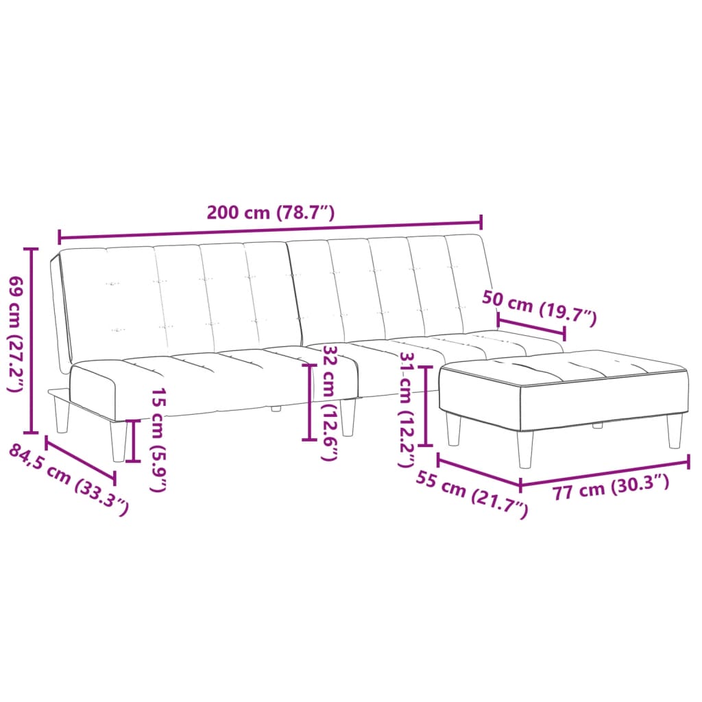 Schlafsofa 2-Sitzer mit Fußhocker Dunkelgrau Stoff