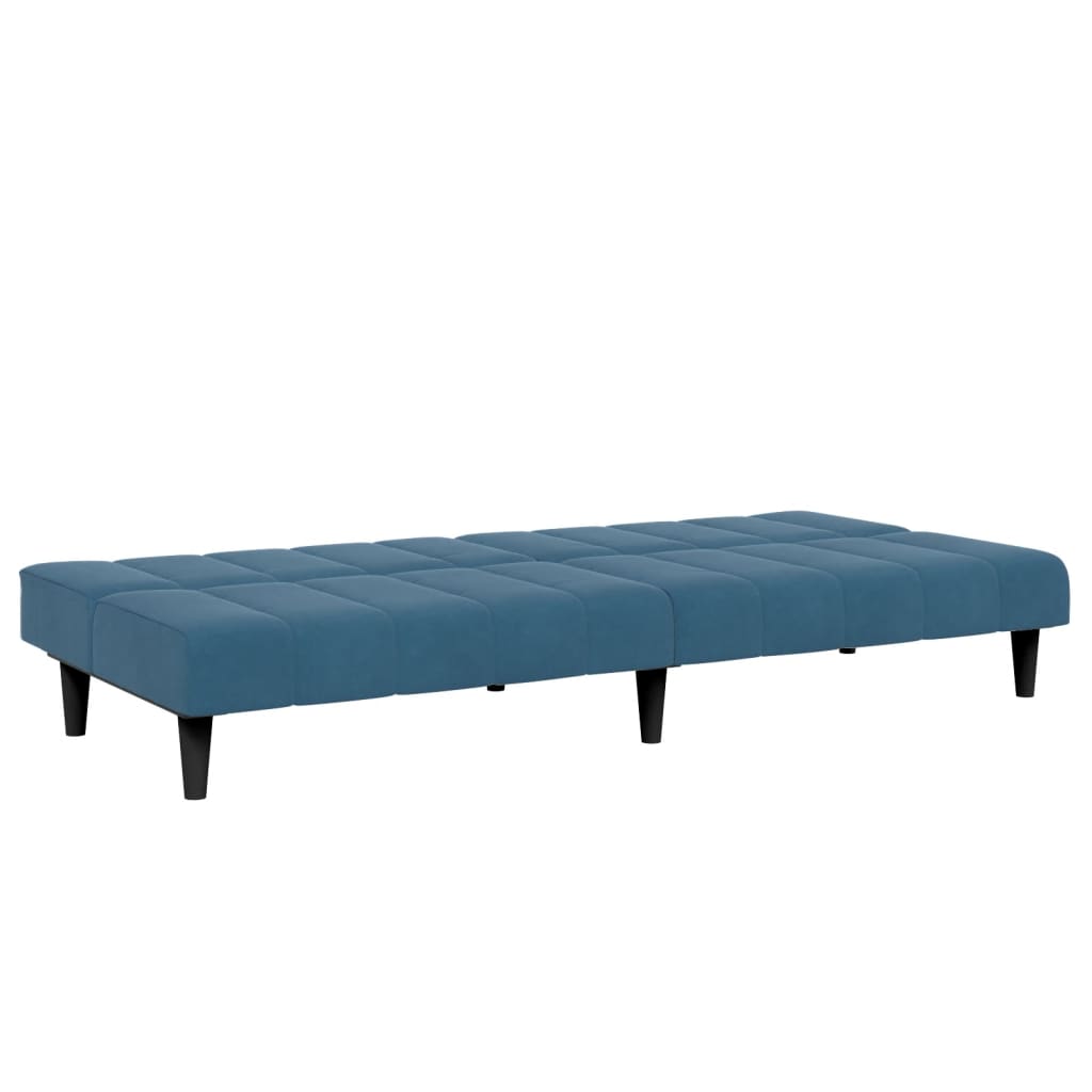 Schlafsofa 2-Sitzer mit Fußhocker Blau Samt