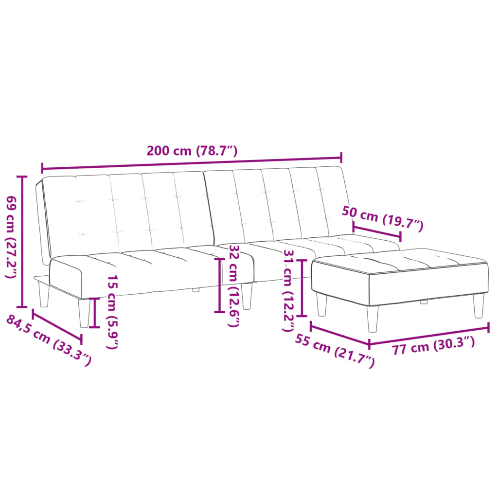 Schlafsofa 2-Sitzer mit Fußhocker Dunkelgrau Samt