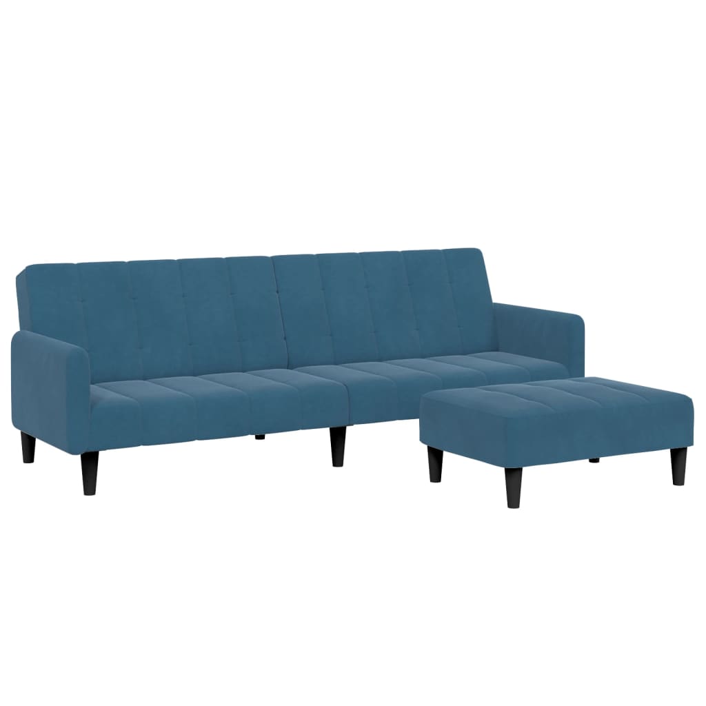 Schlafsofa 2-Sitzer mit Fußhocker Blau Samt