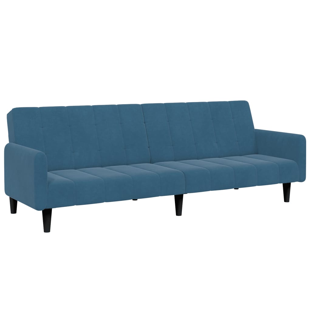 Schlafsofa 2-Sitzer mit Fußhocker Blau Samt