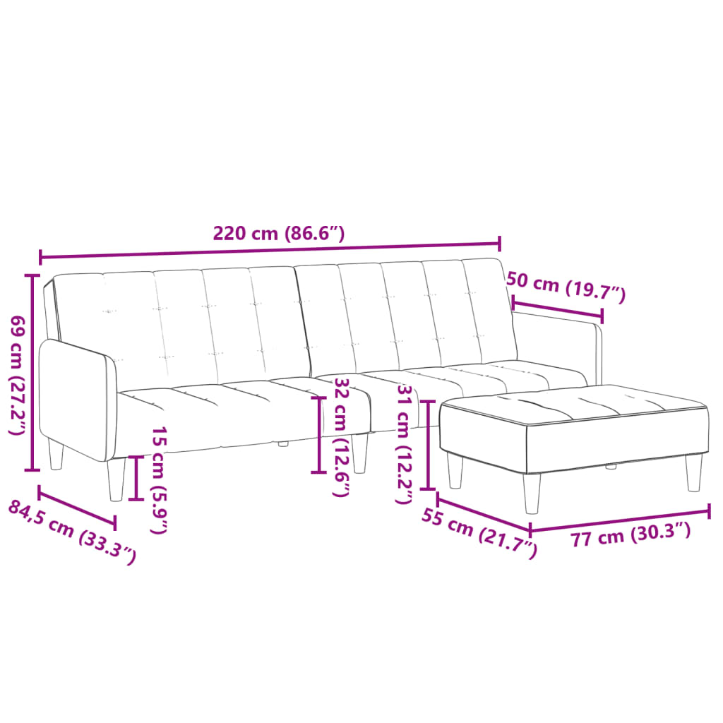 Schlafsofa 2-Sitzer mit Fußhocker Dunkelgrün Samt