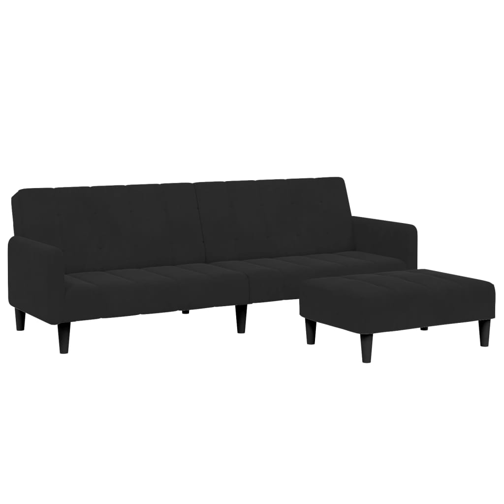 Schlafsofa 2-Sitzer mit Fußhocker Schwarz Samt