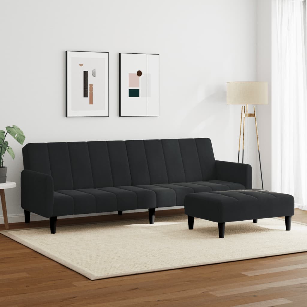 Schlafsofa 2-Sitzer mit Fußhocker Schwarz Samt