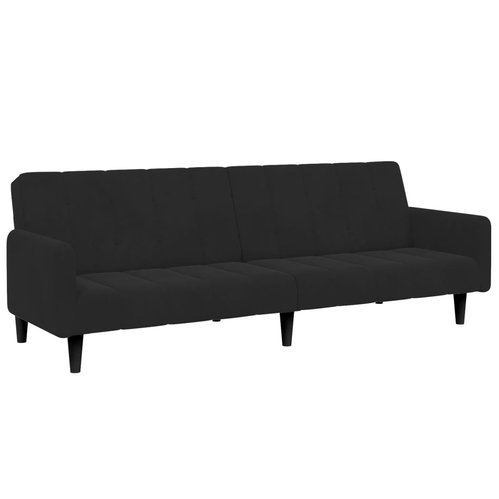 Schlafsofa 2-Sitzer mit Fußhocker Schwarz Samt