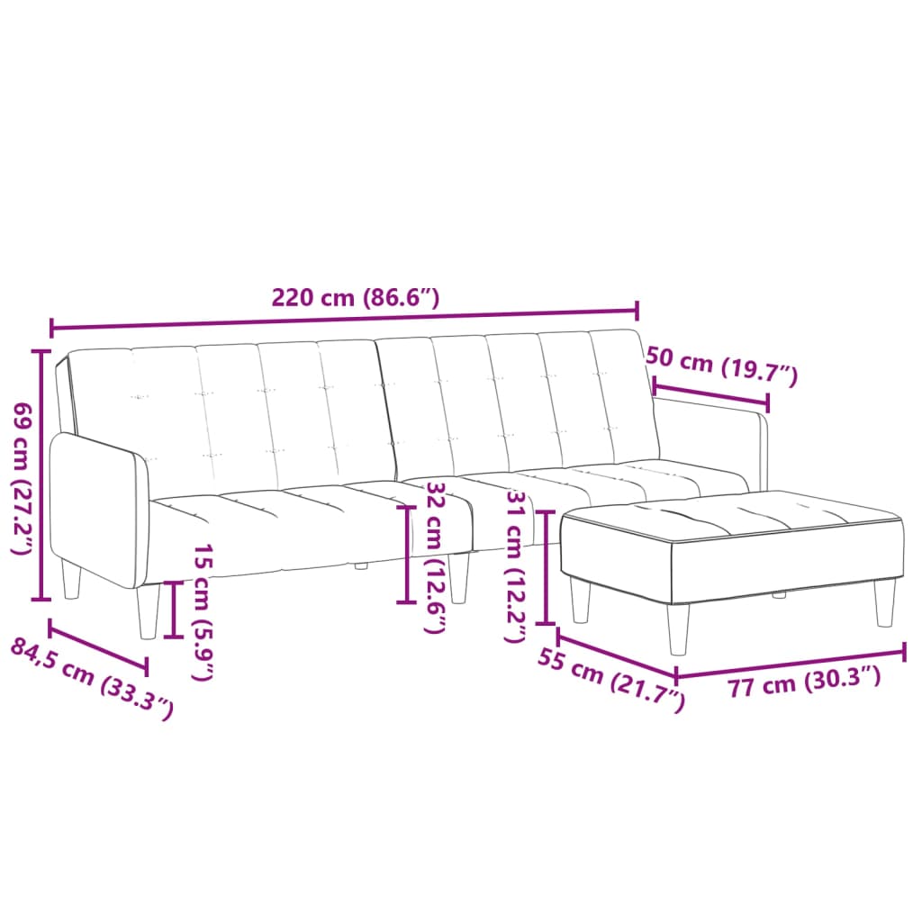 Schlafsofa 2-Sitzer mit Fußhocker Gelb Samt