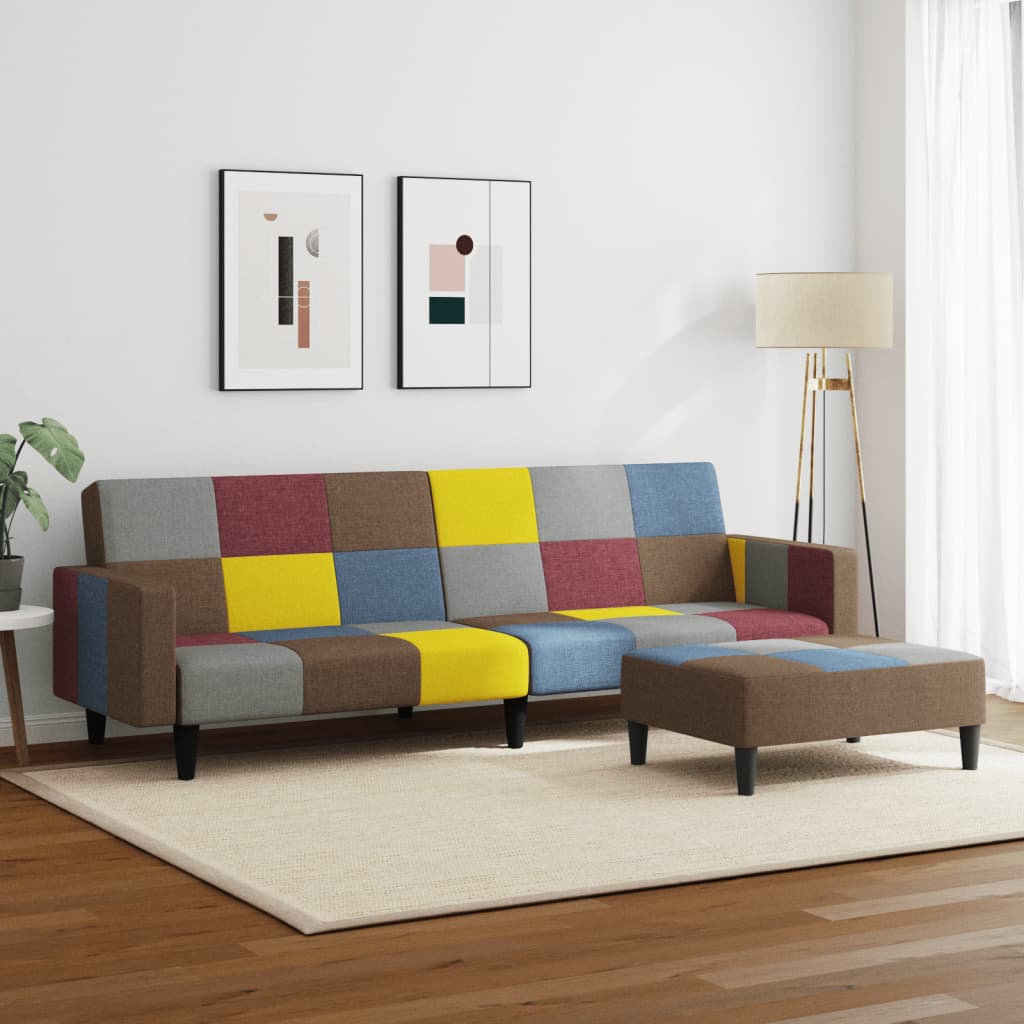 Schlafsofa 2-Sitzer mit Fußhocker Patchwork Stoff