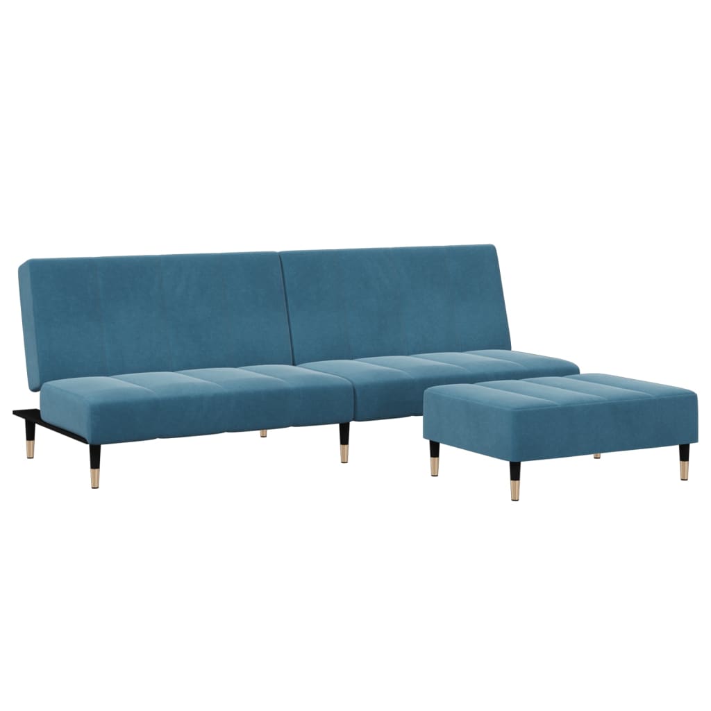 Schlafsofa 2-Sitzer mit Fußhocker Blau Samt