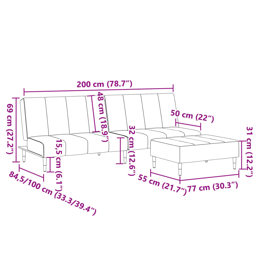 Schlafsofa 2-Sitzer mit Fußhocker Dunkelgrün Samt