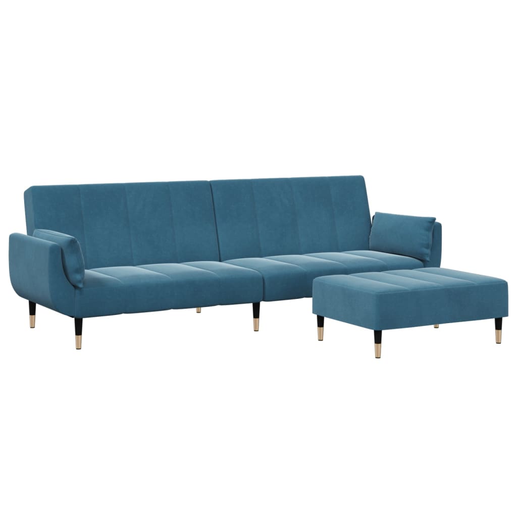 Schlafsofa 2-Sitzer mit Fußhocker Blau Samt