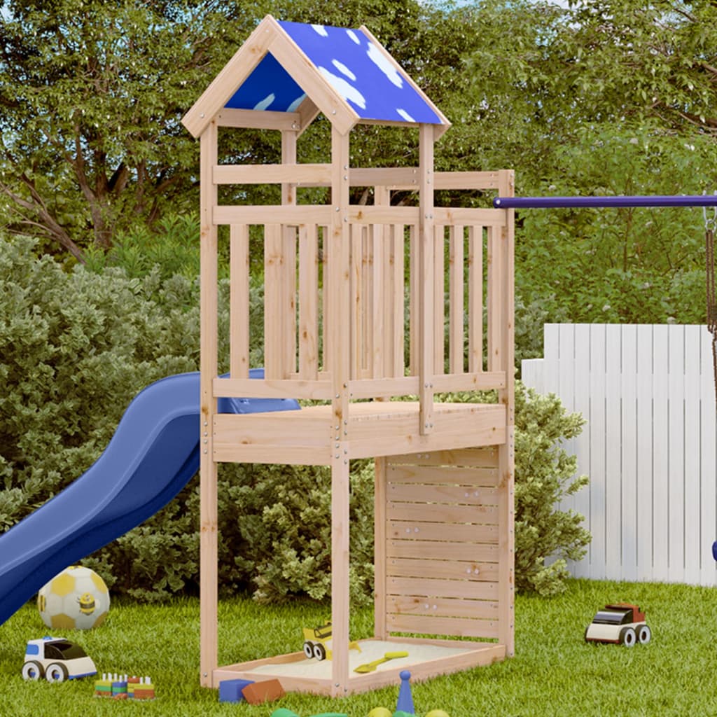 Spielturm mit Kletterwand 110,5x52,5x215 cm Massivholz Kiefer
