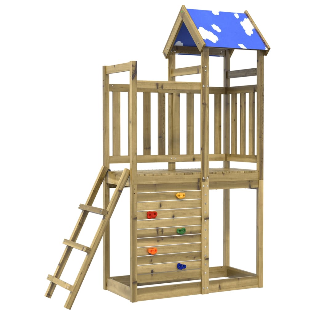 Spielturm mit Kletterwand 110,5x52,5x215 cm Kiefernholz