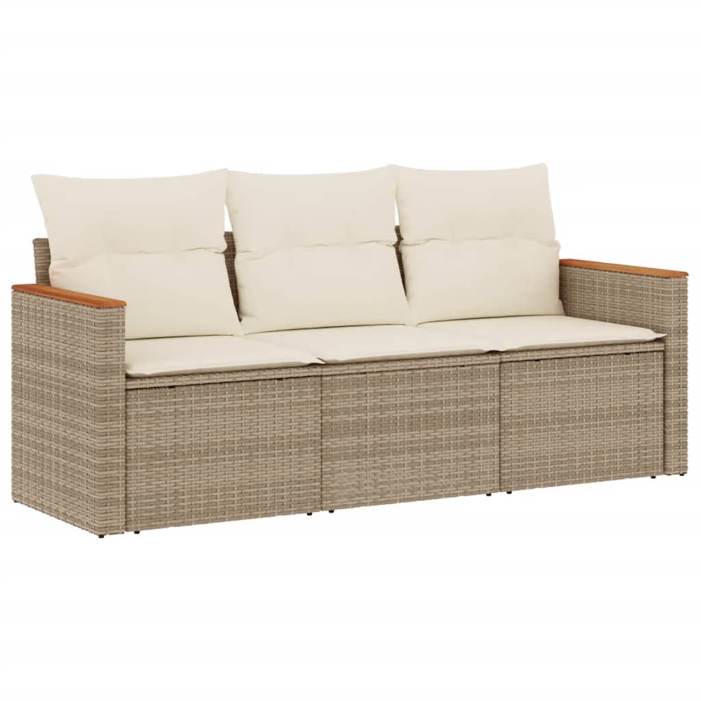 3-tlg. Garten-Sofagarnitur mit Kissen Beige Poly Rattan