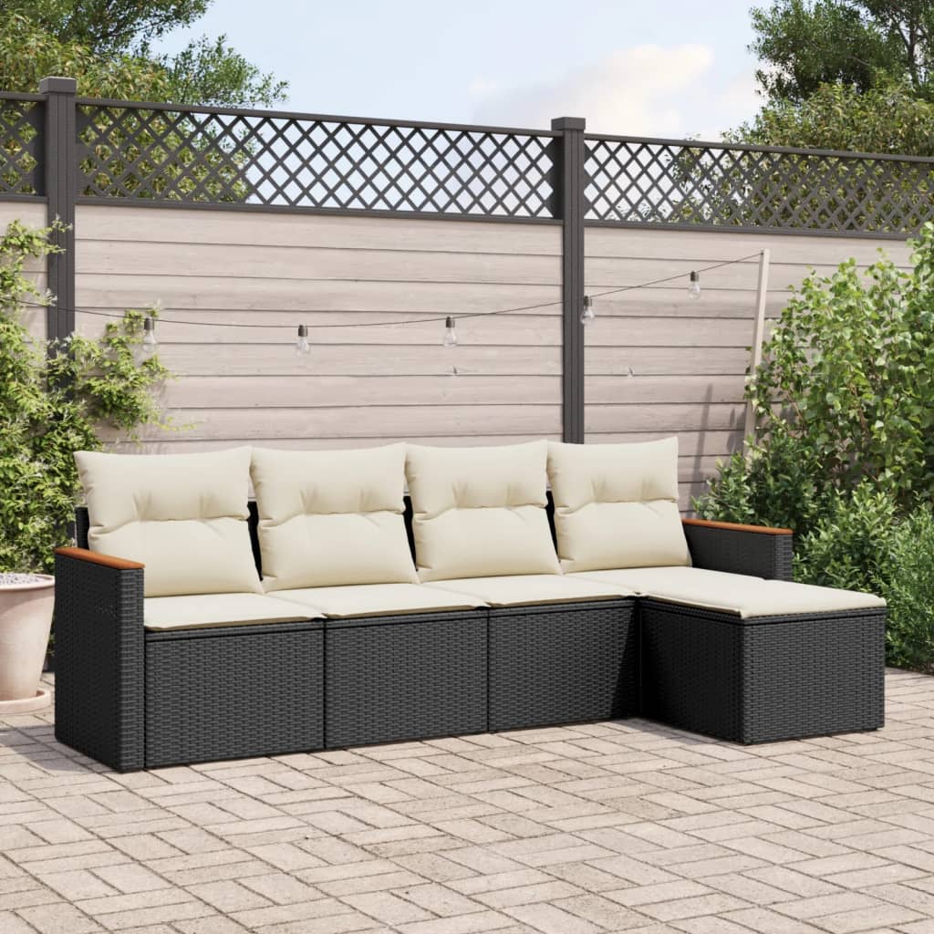 5-tlg. Garten-Sofagarnitur mit Kissen Schwarz Poly Rattan