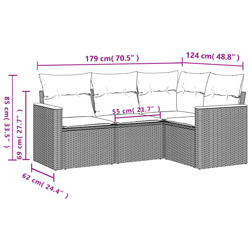 4-tlg. Garten-Sofagarnitur mit Kissen Beige Poly Rattan