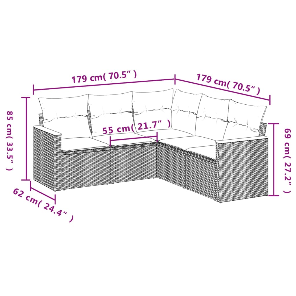 5-tlg. Garten-Sofagarnitur mit Kissen Beige Poly Rattan