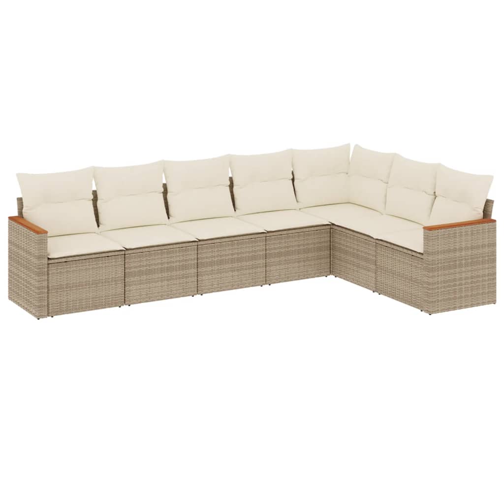 7-tlg. Garten-Sofagarnitur mit Kissen Beige Poly Rattan