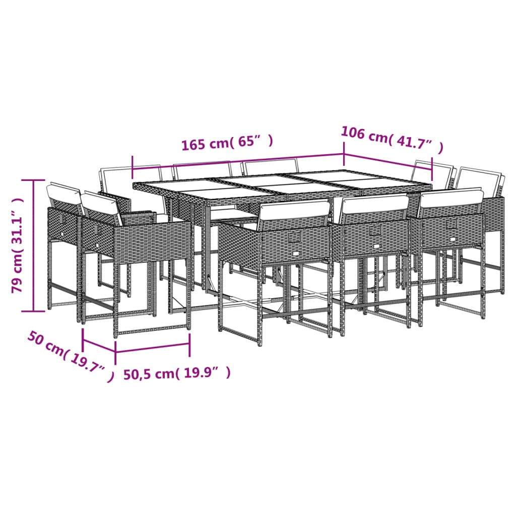 11-tlg. Garten-Essgruppe mit Kissen Braun Poly Rattan