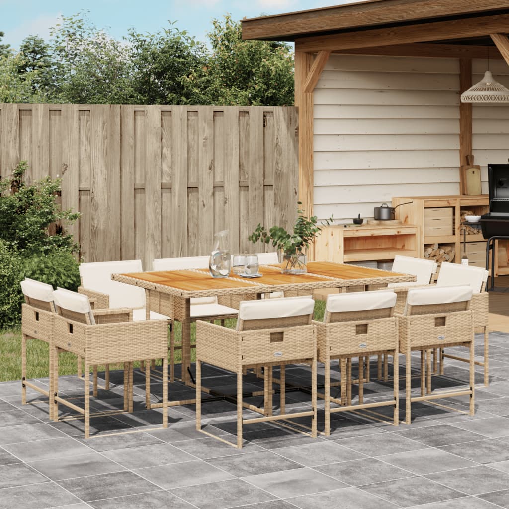 11-tlg. Garten-Essgruppe mit Kissen Beige Poly Rattan