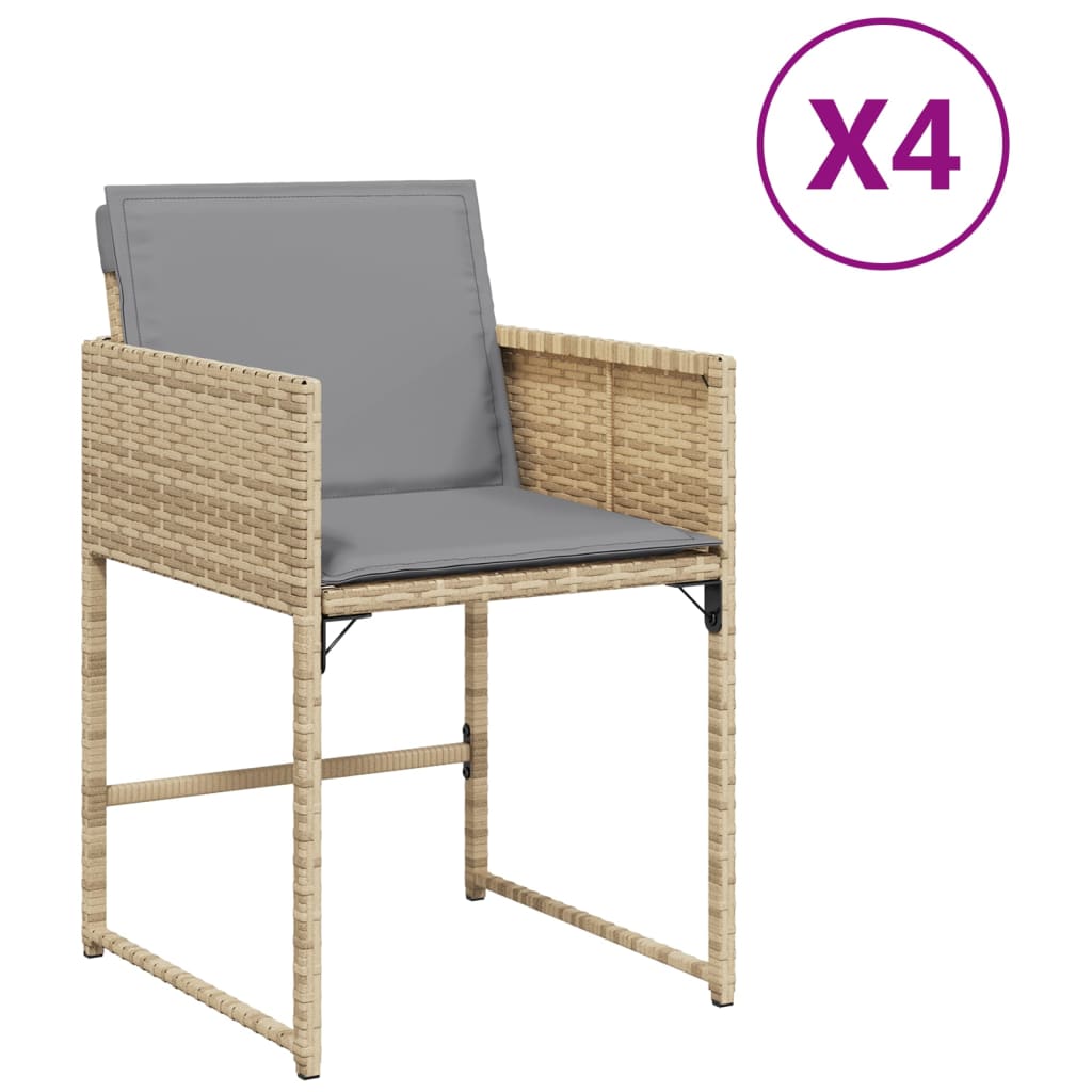 Gartenstühle mit Kissen 4 Stk. Beigemischung Poly Rattan