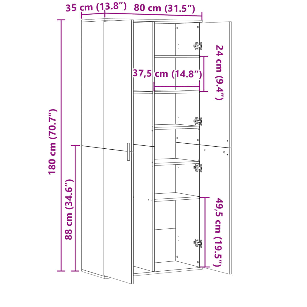 Highboard Schwarz 80x35x180 cm Holzwerkstoff