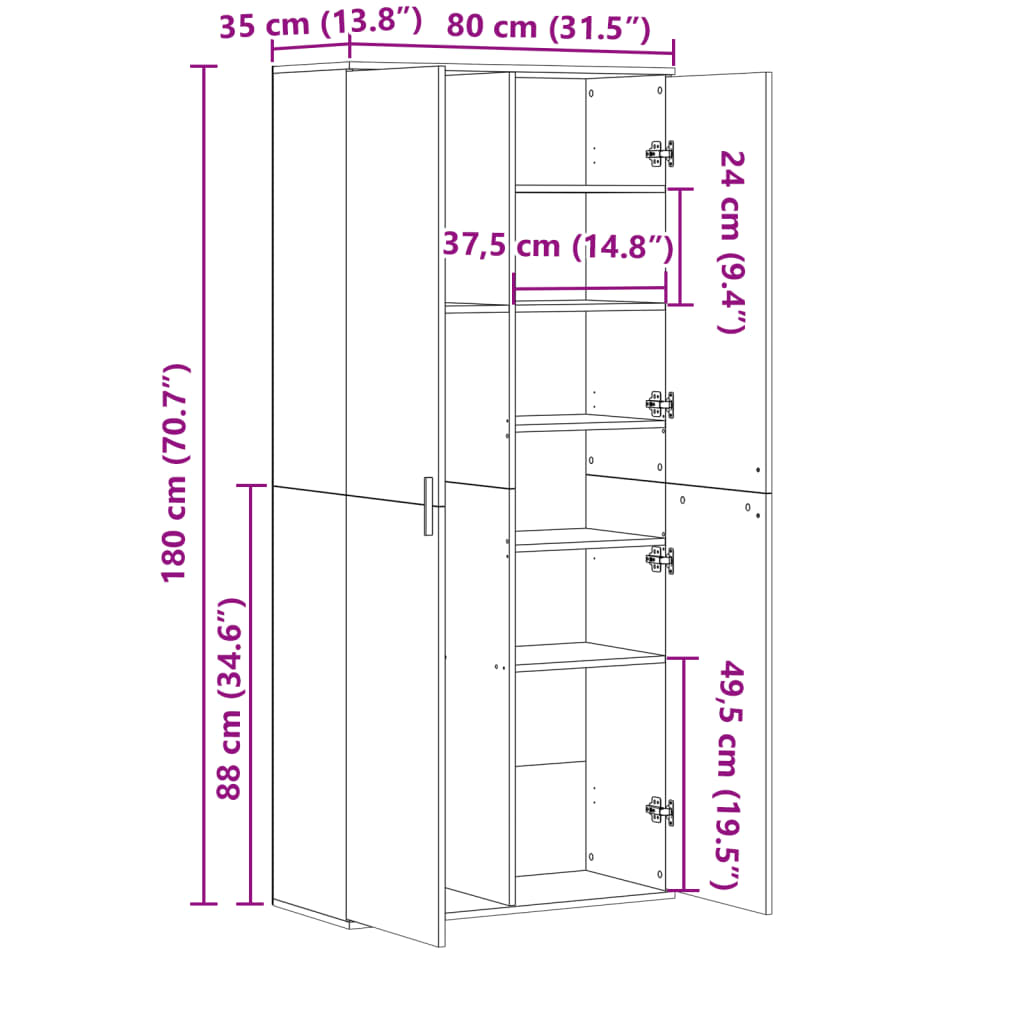 Highboard Sonoma-Eiche 80x35x180 cm Holzwerkstoff