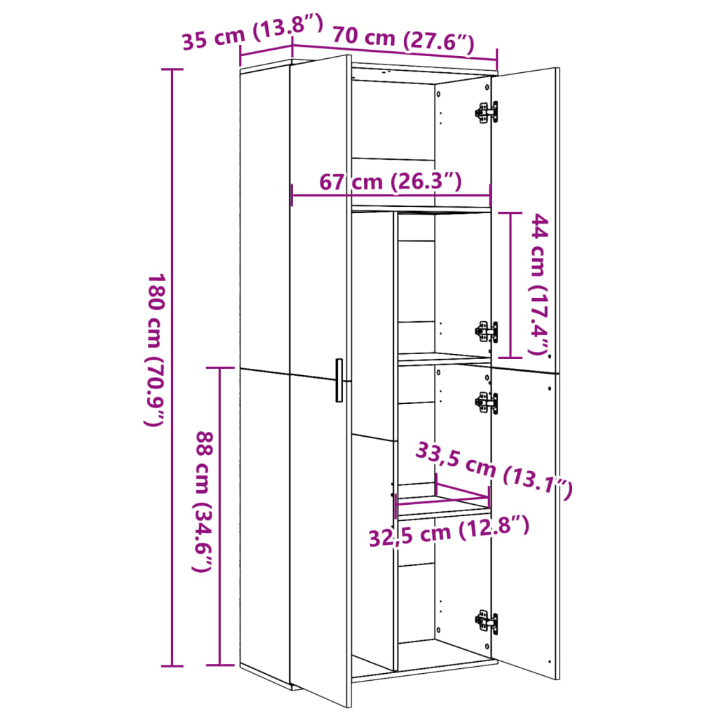 Highboard Betongrau 70x35x180 cm Holzwerkstoff