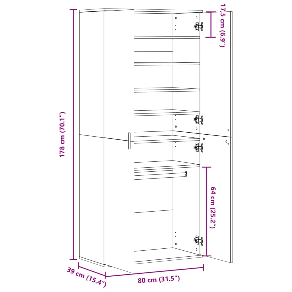 Schuhschrank Schwarz 80×39×178 cm Holzwerkstoff