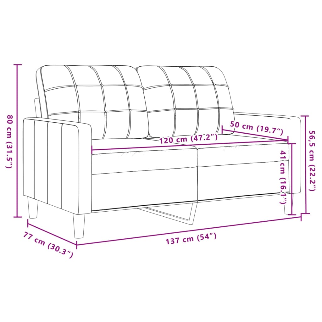 2-Sitzer-Sofa Hellgrau 120 cm Samt