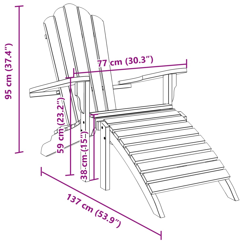 Adirondack-Gartenstuhl mit Fußstütze Massivholz Teak