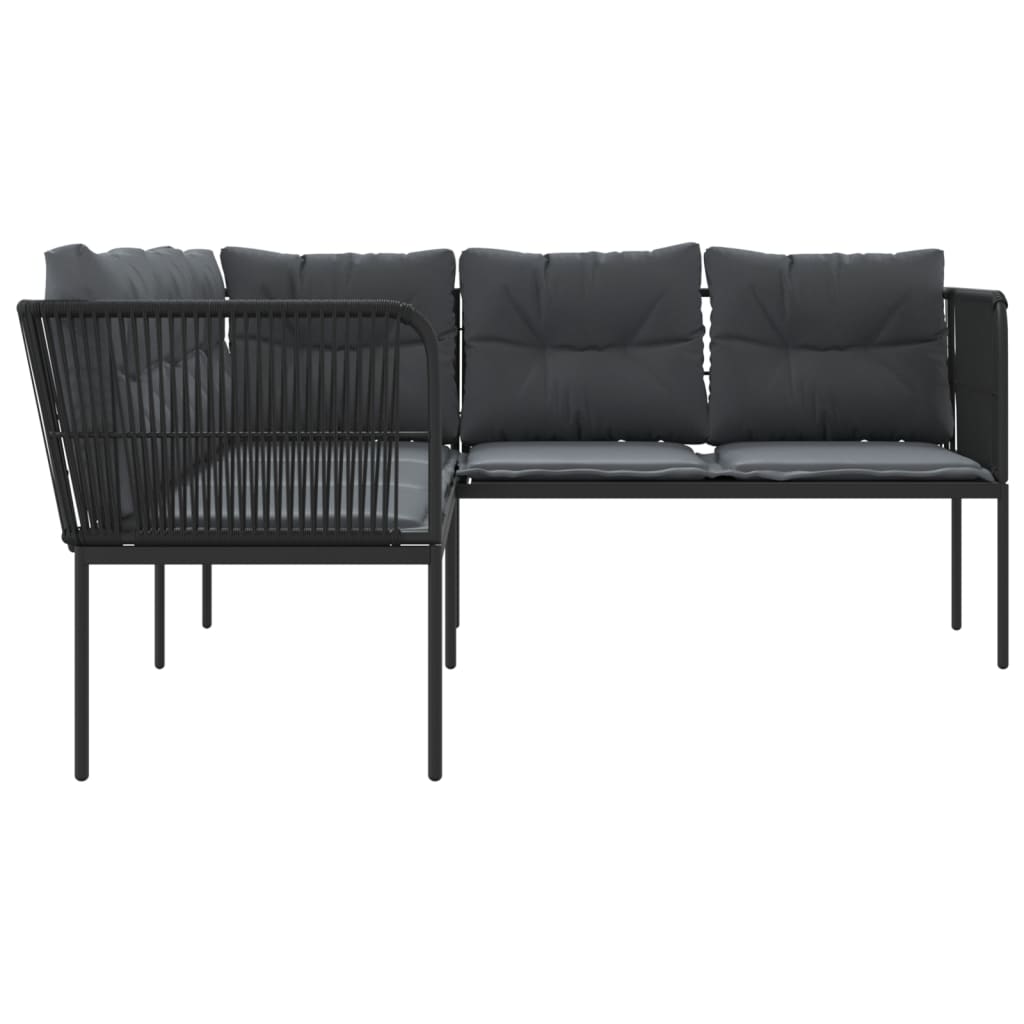 Gartensofa in L-Form mit Kissen Schwarz Stahl und Textilene