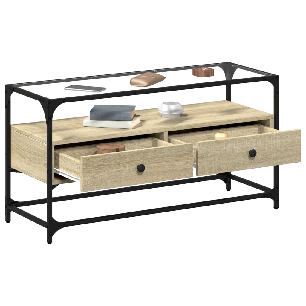 TV-Schrank mit Glasplatte Sonoma-Eiche 98x35x51cm Holzwerkstoff