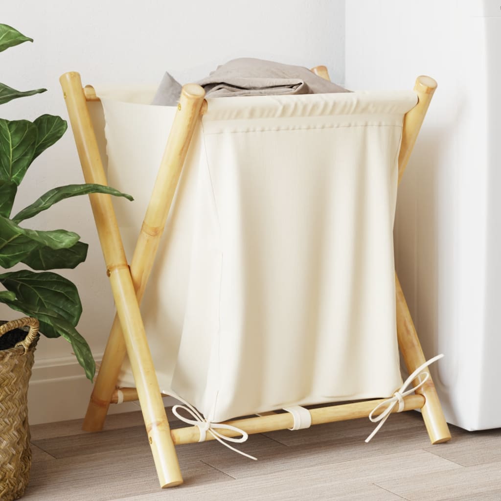 Wäschekorb Cremeweiß 45x55x63,5 cm Bambus