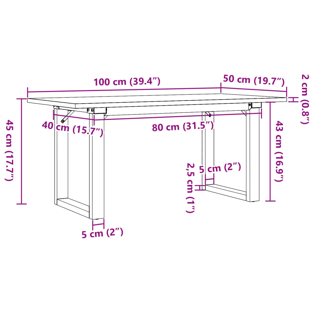 Couchtisch O-Gestell 100x50x45 cm Massivholz Kiefer & Gusseisen