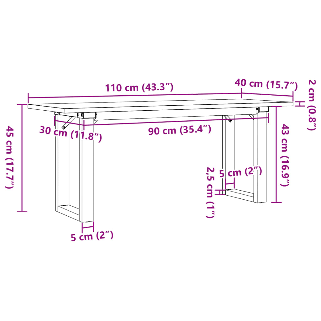 Couchtisch O-Gestell 110x40x45 cm Massivholz Kiefer & Gusseisen